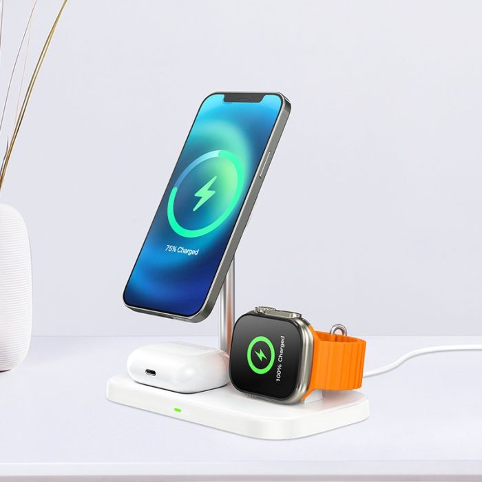 Беспроводная зарядка BOROFONE BQ29 Feliz 3in1 White