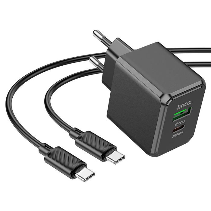 Мережна зарядка Hoco CS14A PD20W+QC3.0 (1USB-A/1C) + Type-C to Type-C Black