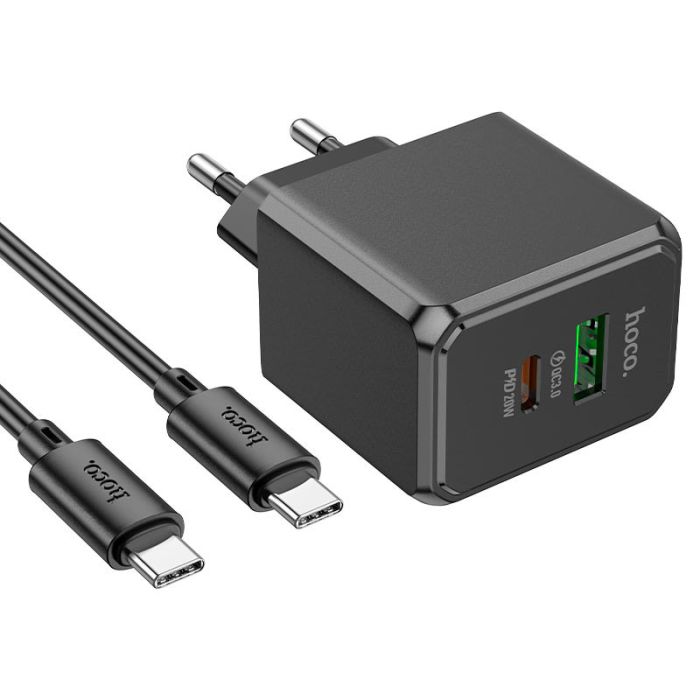 Мережна зарядка Hoco CS14A PD20W+QC3.0 (1USB-A/1C) + Type-C to Type-C Black