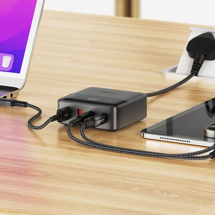 Мережева зарядка Acefast Z6 PD65W GaN (2*USB-C+2*USB-A) Black