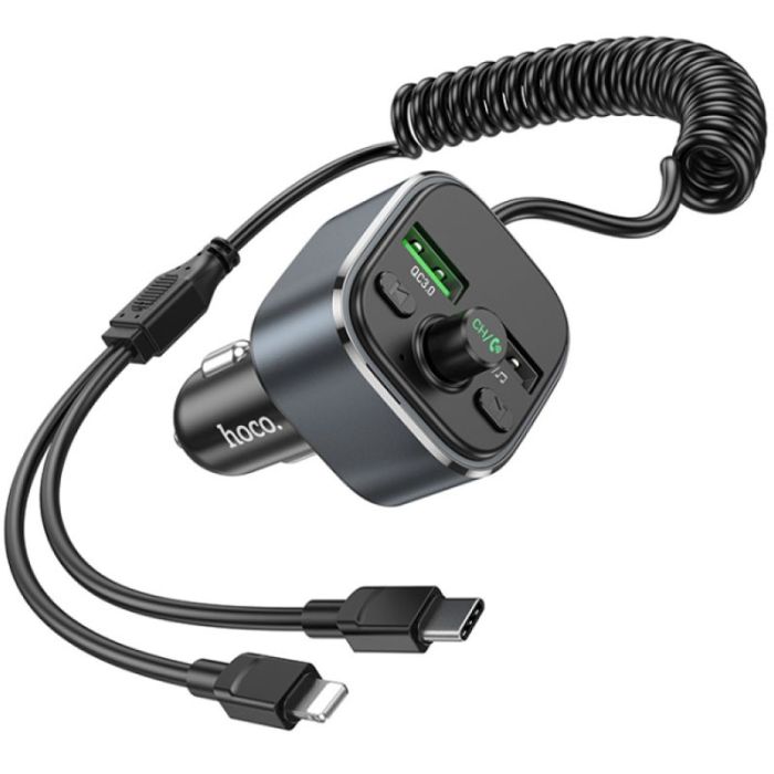 Автомобильная зарядка FM модулятор Hoco E74 Energy QC3.0 2in1 with cable Metal