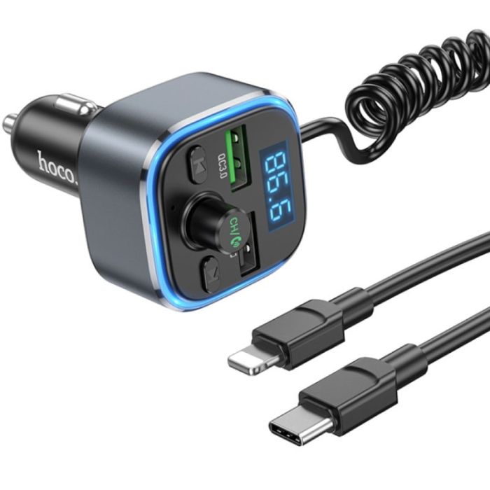 Автомобильная зарядка FM модулятор Hoco E74 Energy QC3.0 2in1 with cable Metal