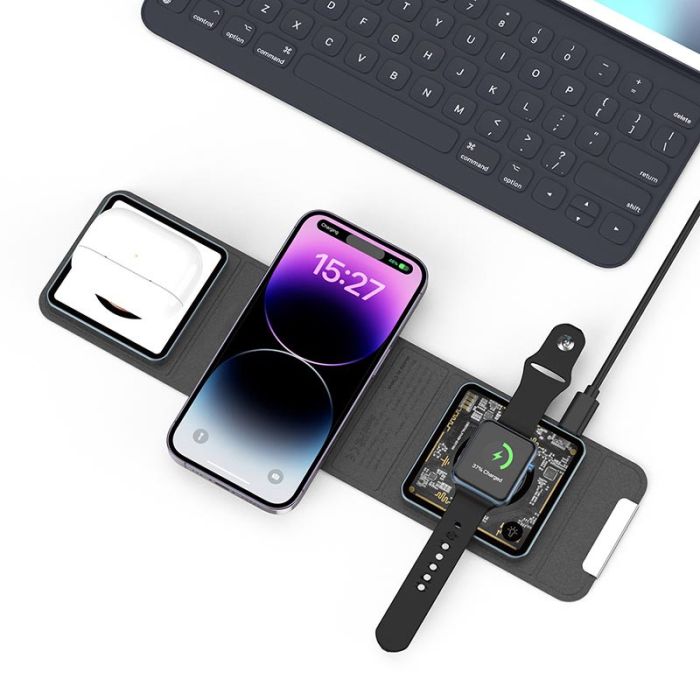 Бездротова зарядка WIWU Wi-W001 3 in 1 Wireless Charger Black