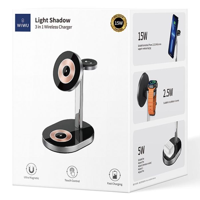Бездротова зарядка WIWU Wi-W003 3 in 1 Wireless Charger Black