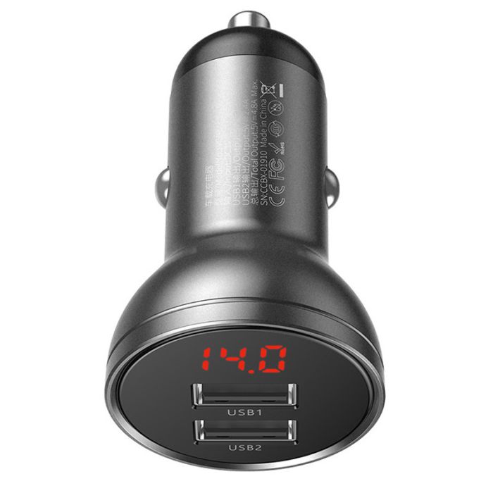 Автомобільне заряджання Baseus Digital Display Dual USB 4.8A Car Charger 24W (CCBX) Срібний