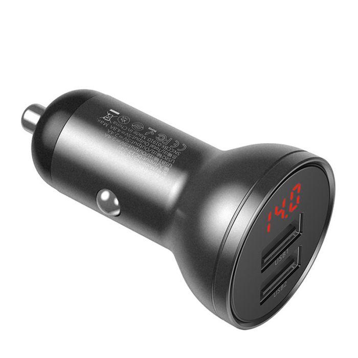 Автомобільне заряджання Baseus Digital Display Dual USB 4.8A Car Charger 24W (CCBX) Срібний