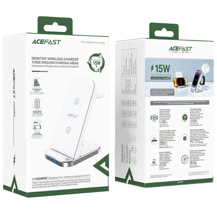Безпроводова зарядка Acefast E15 desktop 3-in-1 White