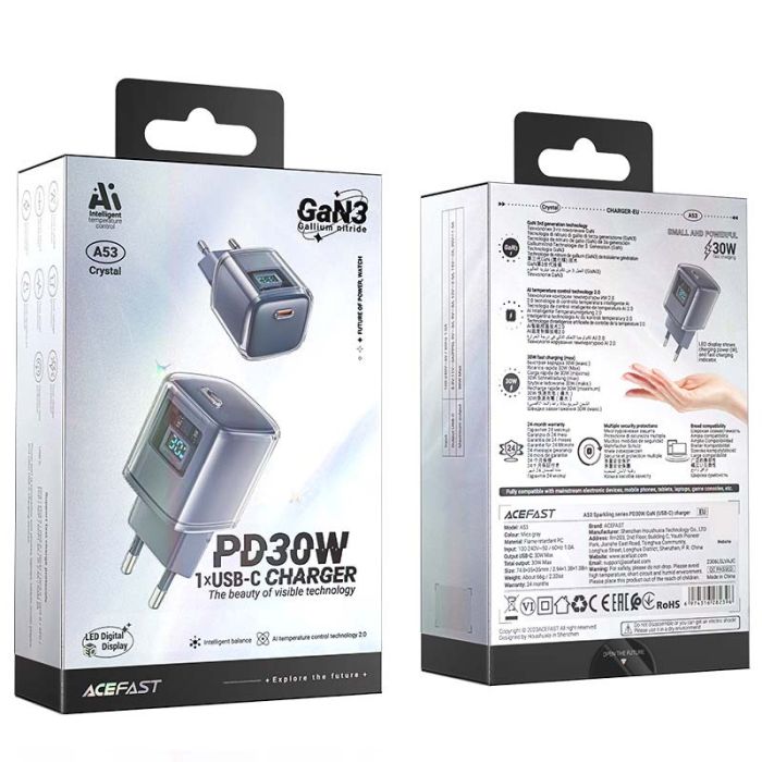 Мережеве заряджання Acefast A53 Sparkling series PD30W GaN (USB-C) Mica