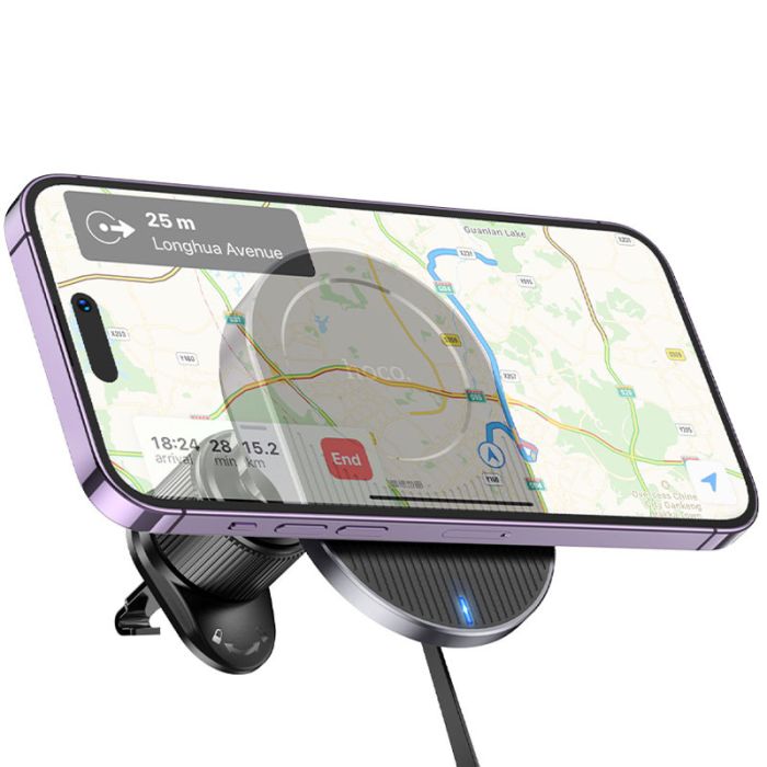 Автотримач із бездротовою зарядкою Hoco HW12 Guardian magnetic (air outlet) Black