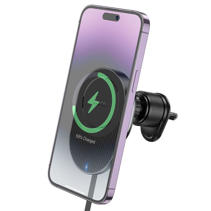 Автотримач із бездротовою зарядкою Hoco HW12 Guardian magnetic (air outlet) Black
