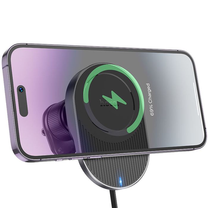 Автотримач із бездротовою зарядкою Hoco HW12 Guardian magnetic (air outlet) Black