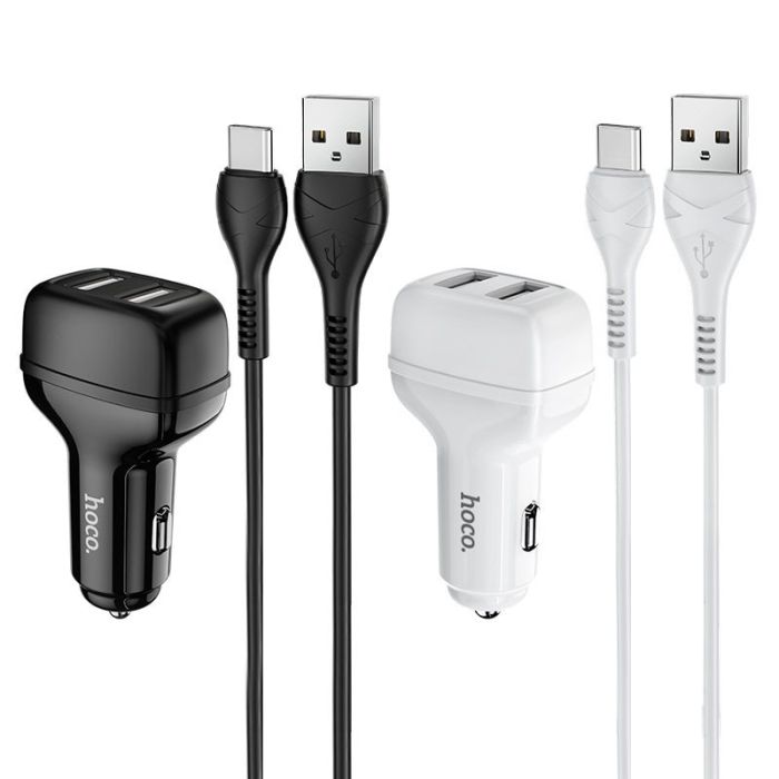 Автомобільна зарядка Hoco Z36 (2USB/2.4A) + Type-C Чорний