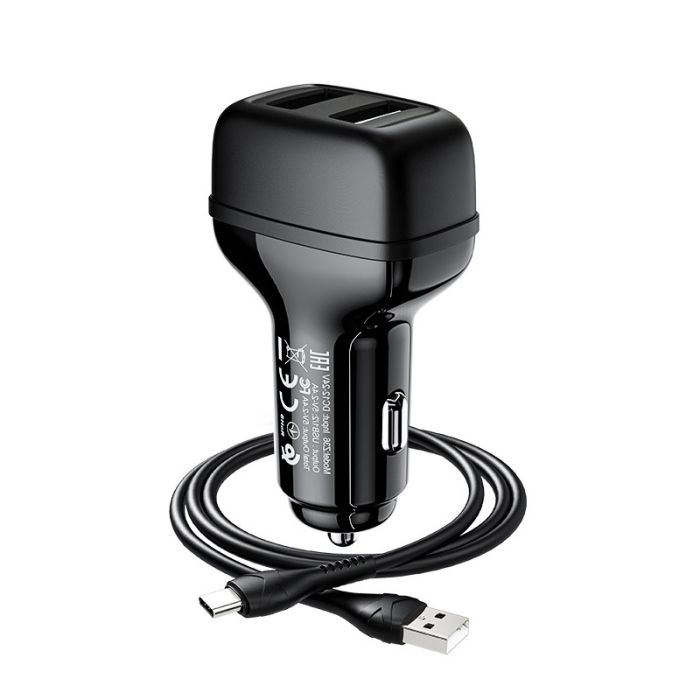 Автомобільна зарядка Hoco Z36 (2USB/2.4A) + Type-C Чорний