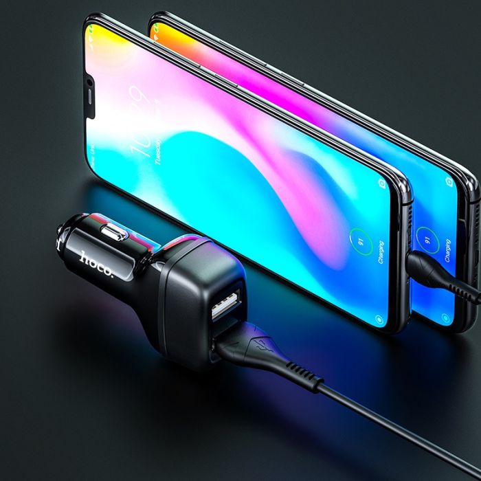 Автомобільна зарядка Hoco Z36 (2USB/2.4A) + Type-C Чорний