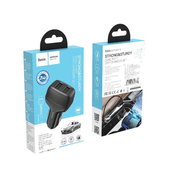Автомобільна зарядка Hoco Z36 (2USB/2.4A) + Type-C Чорний