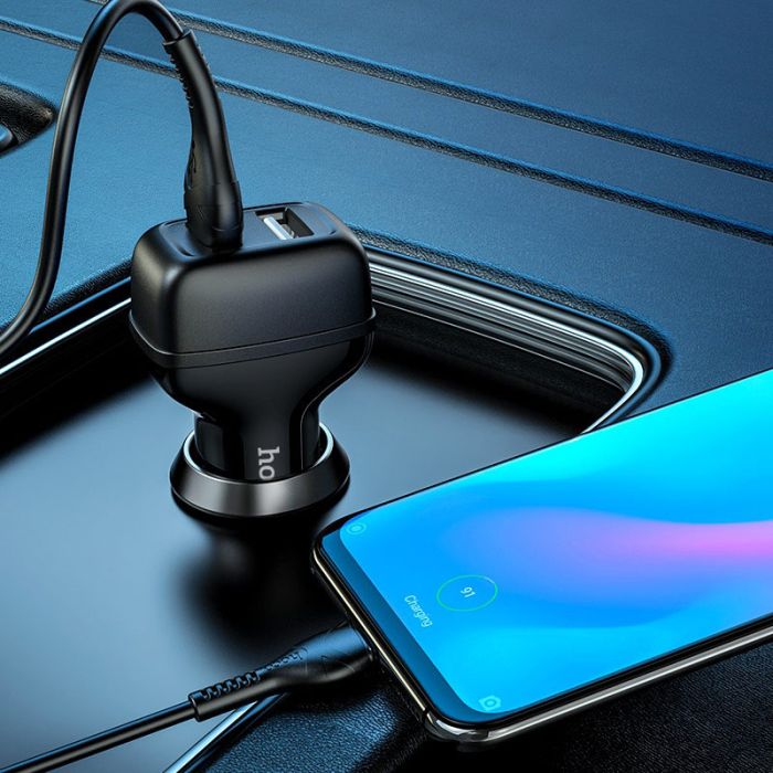 Автомобільна зарядка Hoco Z36 (2USB/2.4A) + Type-C Чорний