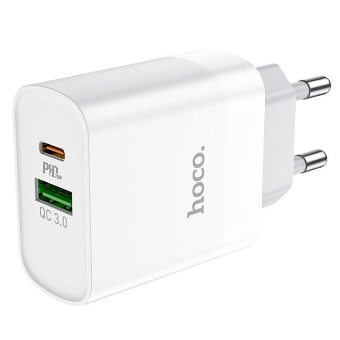 Мережеве заряджання HOCO C80A Rapido PD20W+QC3.0 Type-C + USB Білий