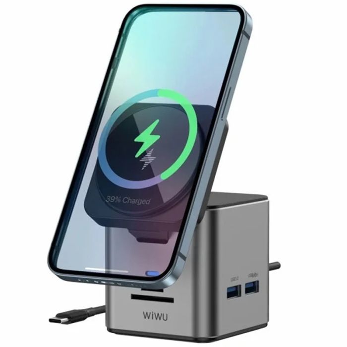 Бездротова зарядка HUB WIWU Wi-W025 Cube 9in1 USB-C Gray
