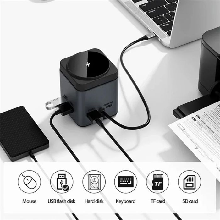Бездротова зарядка HUB WIWU Wi-W025 Cube 9in1 USB-C Gray