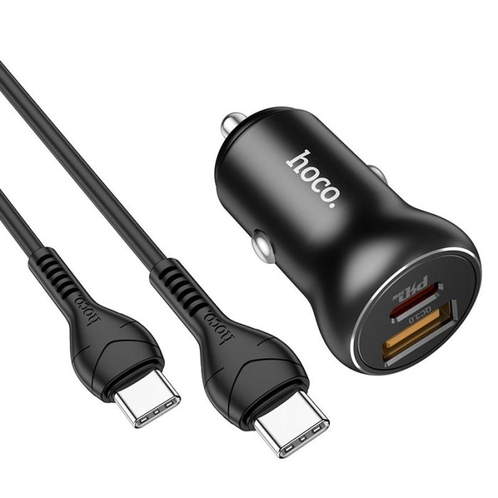 Автомобільна зарядка Hoco NZ5 Smooth road PD30W + QC3.0 + Type-C to Type-C Чорний