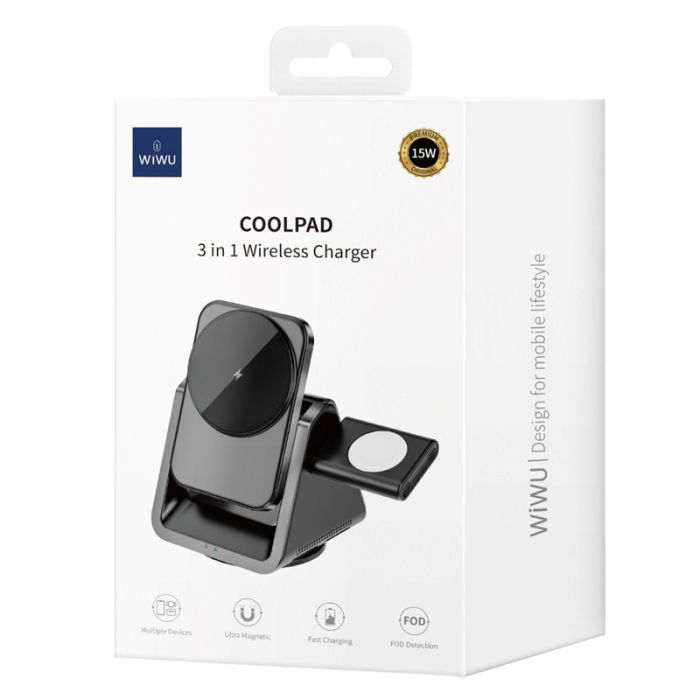 Беспроводная зарядка WIWU Wi-W018 3 in 1 Wireless Charger Grey