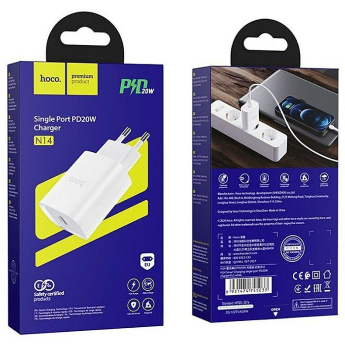 Мережева зарядка HOCO N14 PD 20W 1Type-C Білий