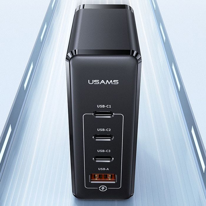 Зарядка Usams US-CC163 T50 100W 4 Ports ACCC GaN Fast Charger Black