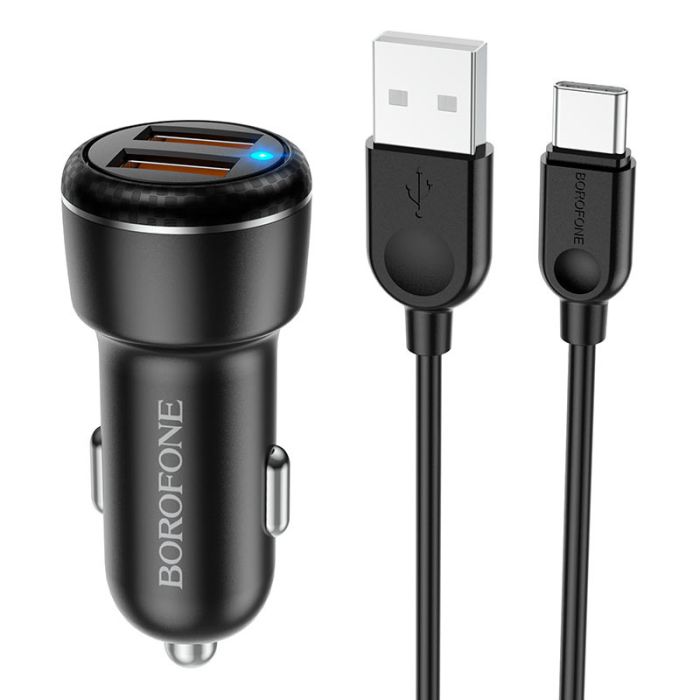 Автомобильная зарядка Borofone BZ17 QC3.0 (2USB/3A) + Type-C Черный