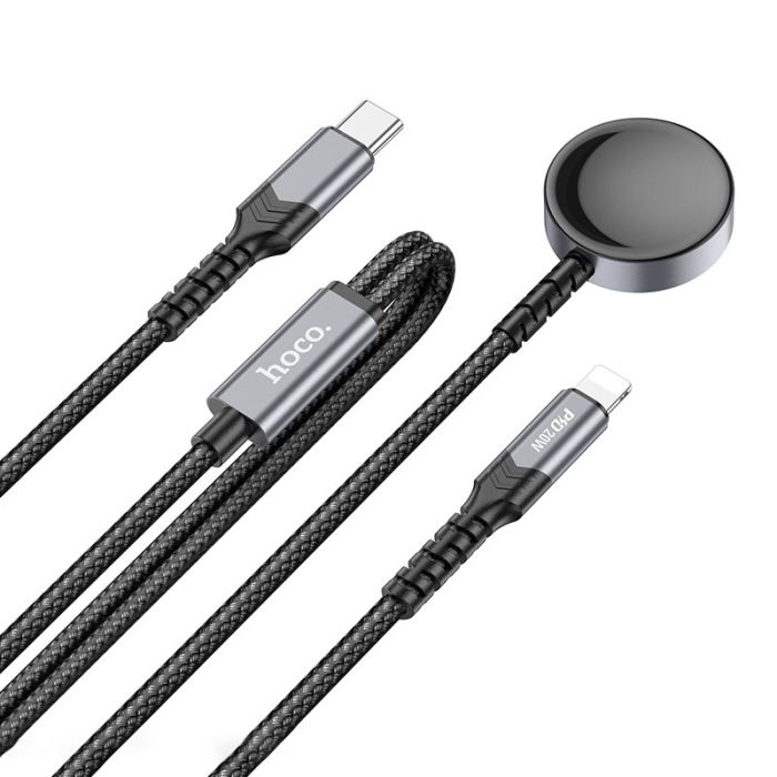 Беспроводная зарядка Hoco CW54 2in1 для Apple Watch + Type-C / Lightning White