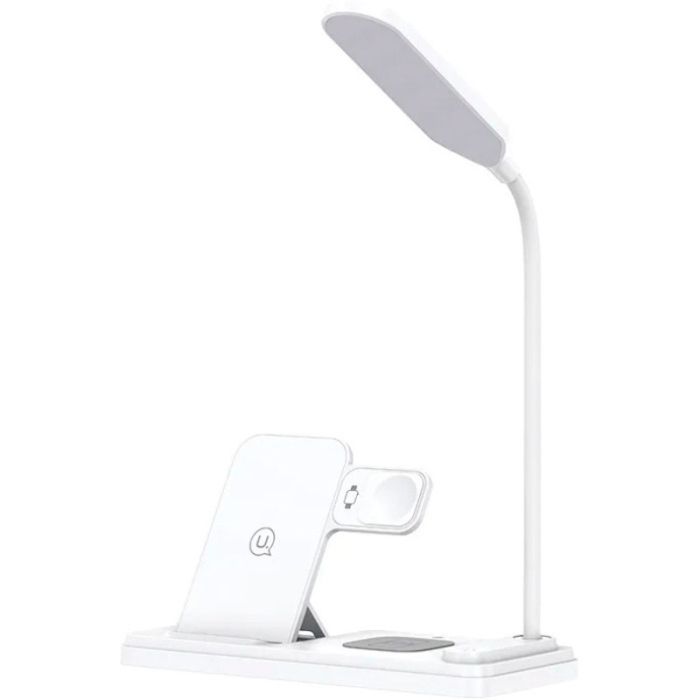 Бездротова зарядка Usams US-CD195 15W 4in1 Wireless Charging Holder With Table Lamp White