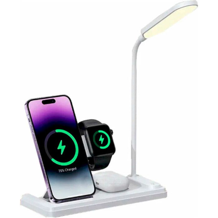 Бездротова зарядка Usams US-CD195 15W 4in1 Wireless Charging Holder With Table Lamp White