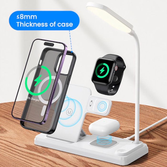 Бездротова зарядка Usams US-CD195 15W 4in1 Wireless Charging Holder With Table Lamp White