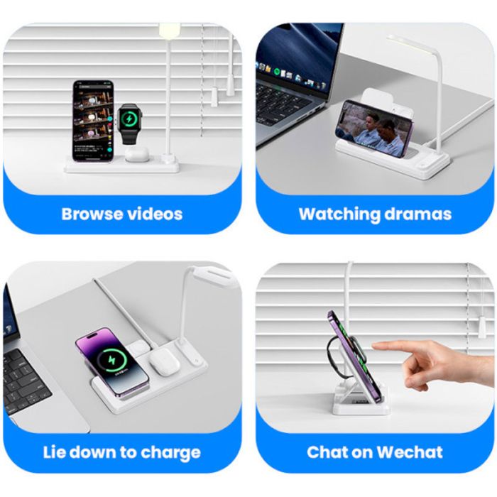 Бездротова зарядка Usams US-CD195 15W 4in1 Wireless Charging Holder With Table Lamp White