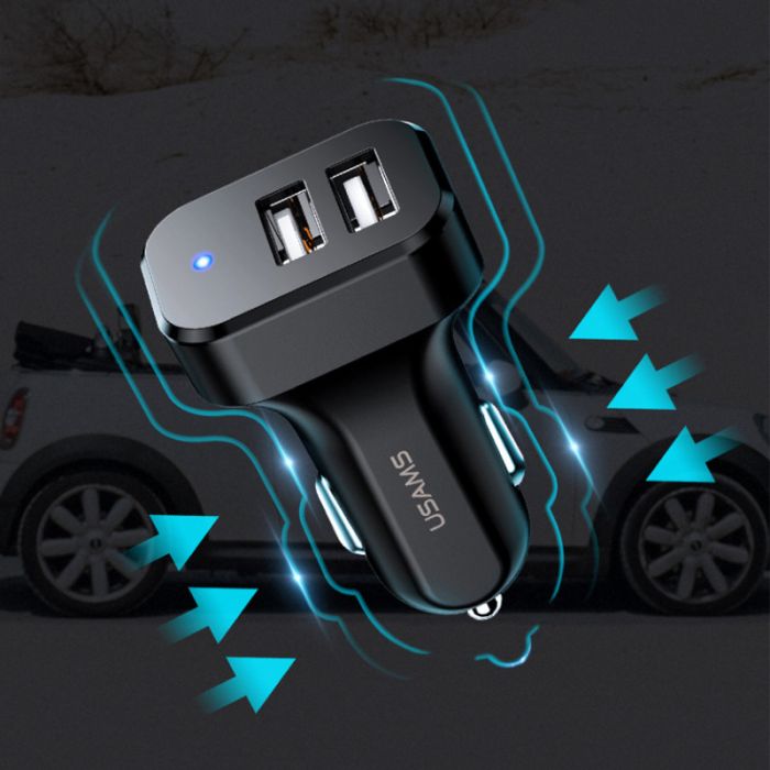Автомобильная зарядка USAMS US-CC087 C13 2.1A Dual USB Car Charger Черный
