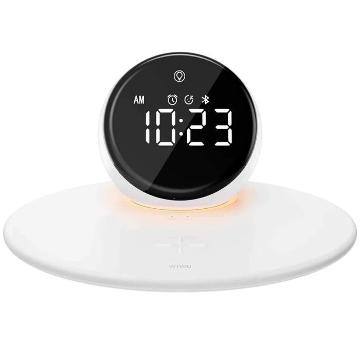 Беспроводная зарядка WIWU Wi-W017 15W Wireless Charger+Digital Alarm+Bluetooth Speaker White