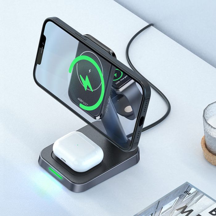 Бездротова зарядка Acefast E3 3-in-1 (with MagSafe) Black