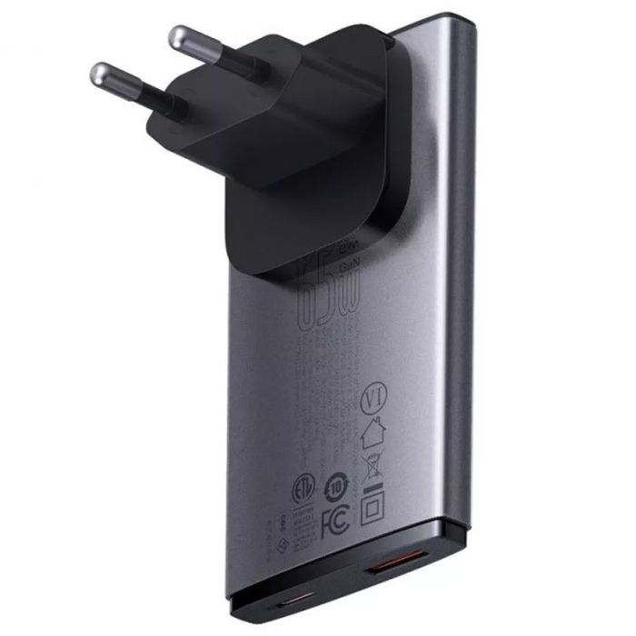 Мережева зарядка Baseus GaN5 Pro Ultra-Slim 65W Type-C+USB + Type-C to Type-C 100W (1m) (CCGP15011) Gray