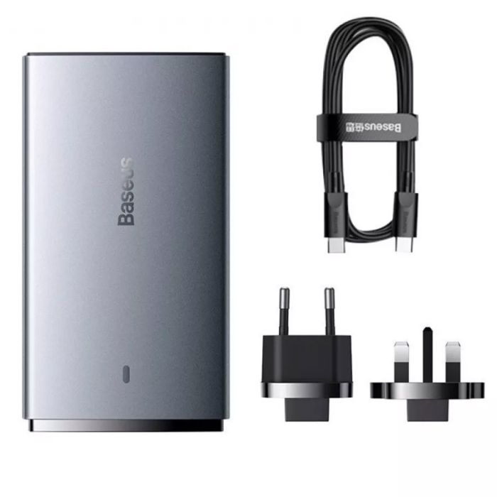 Мережева зарядка Baseus GaN5 Pro Ultra-Slim 65W Type-C+USB + Type-C to Type-C 100W (1m) (CCGP15011) Gray