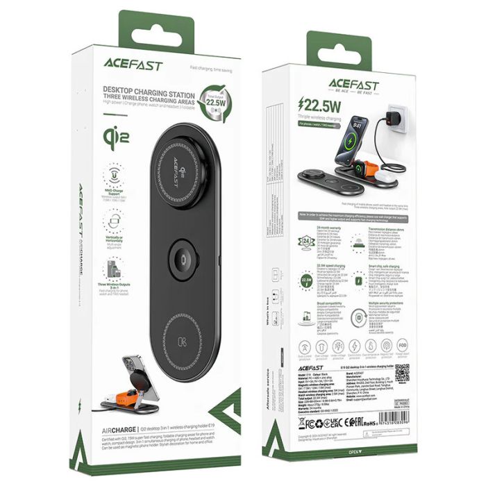 Бездротове заряджання Acefast E19 Qi2 desktop 3-in-1 Black