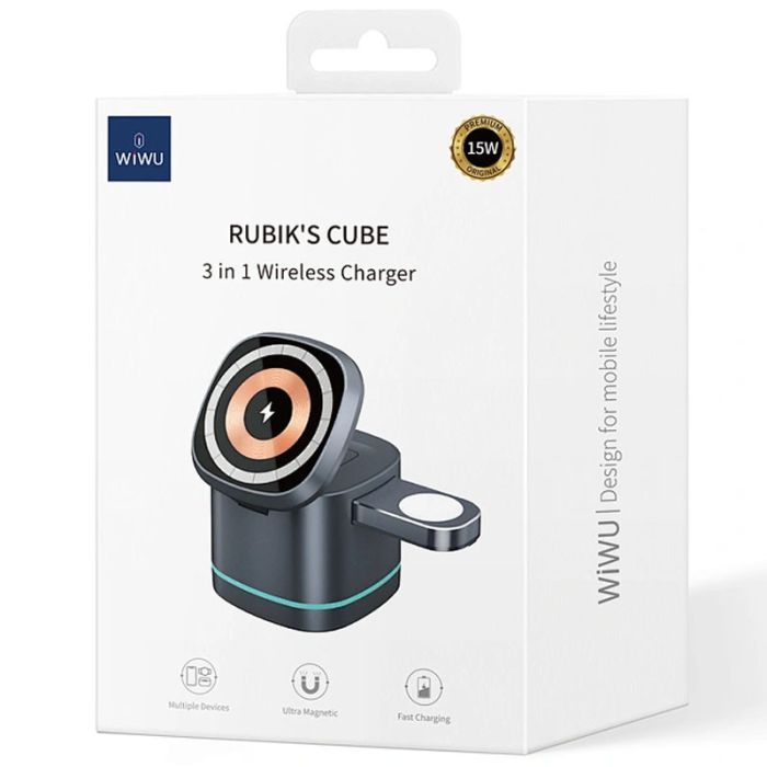Беспроводная зарядка WIWU Wi-W024 3 in 1 Wireless Charger Grey