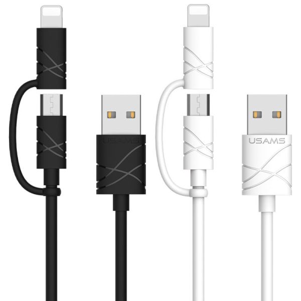 Дата кабель Usams US-SJ077 2in1 U-Gee USB to Micro USB + Lightning (1m) Чорний