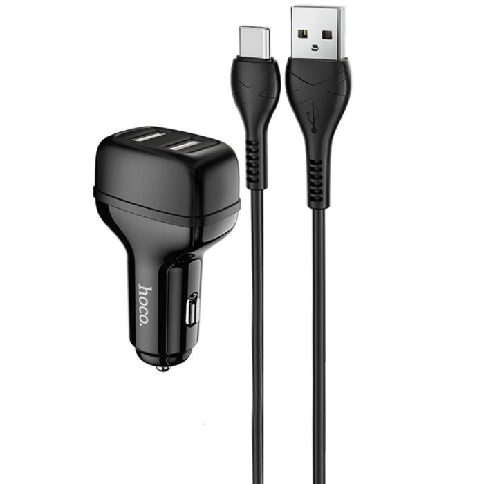 Автомобільна зарядка Hoco Z36 (2USB/2.4A) + Type-C Чорний