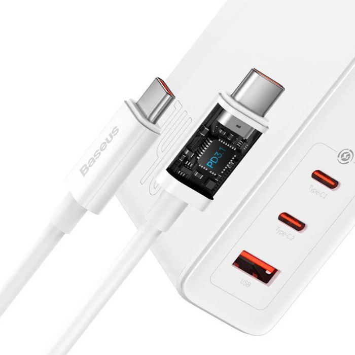 Сетевая зарядка Baseus GaN5 Pro 2Type-C+USB 140W EU (с Type-C to Type-C 140W (1m)) (CCGP100201) White