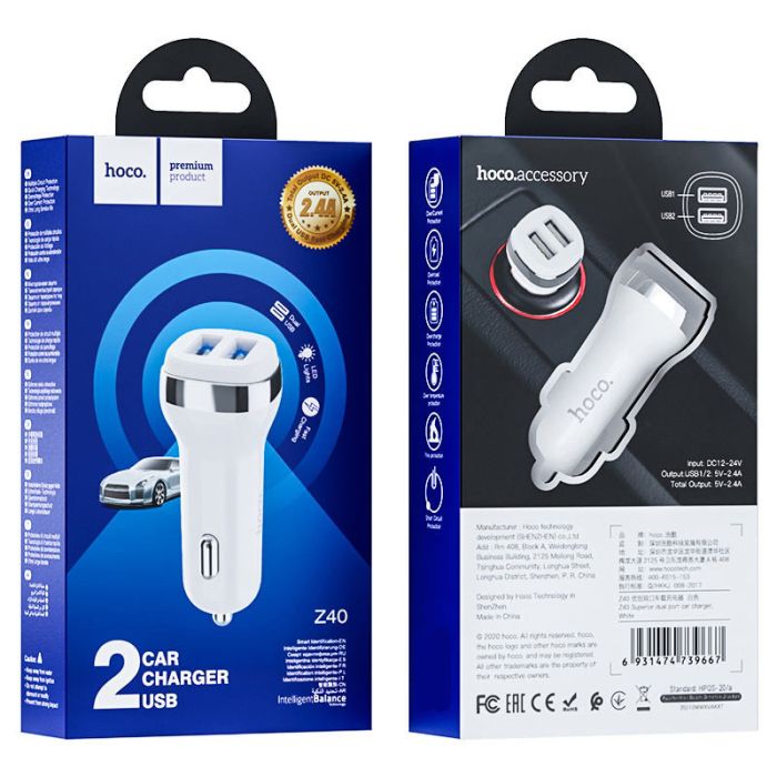 Автомобільна зарядка Hoco Z40 (2USB 2.4A)