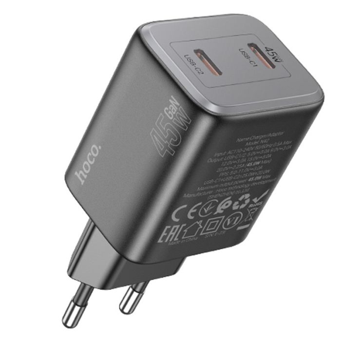 Мережева зарядка Hoco N42 Elogiado 2C PD45W White