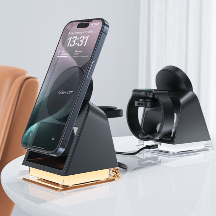 Безпроводова зарядка Acefast E17 desktop 3-in-1 Black