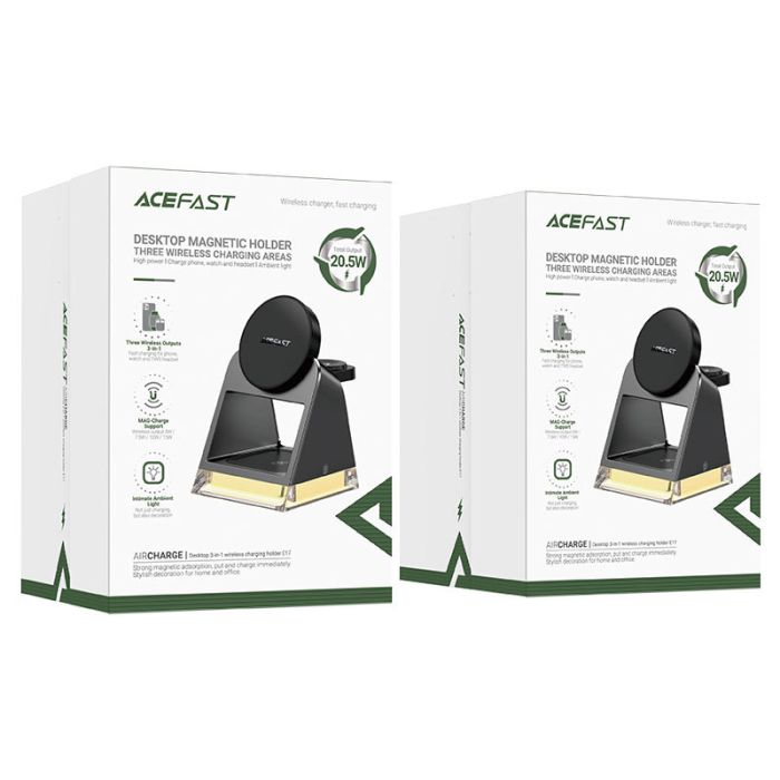 Безпроводова зарядка Acefast E17 desktop 3-in-1 Black