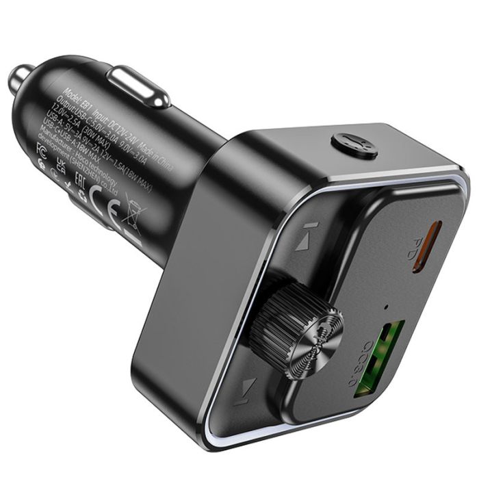 Автомобільна зарядка FM модулятор Hoco E81 Fantasy PD30W+QC3.0 Black