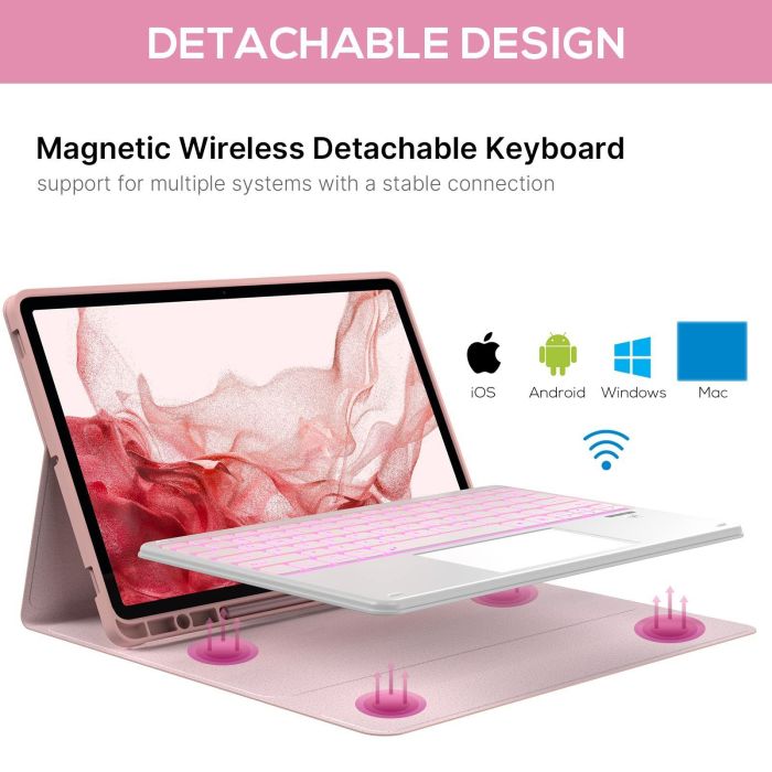 Чехол клавиатура Samsung Galaxy Tab A11+ / A9 Plus Bluetooth Keyboard with TP Pink