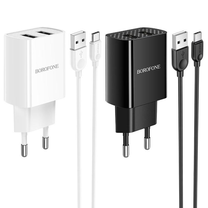 Мережева зарядка Borofone BA53A Powerway (2USB/2.1A) + Type-C Чорний